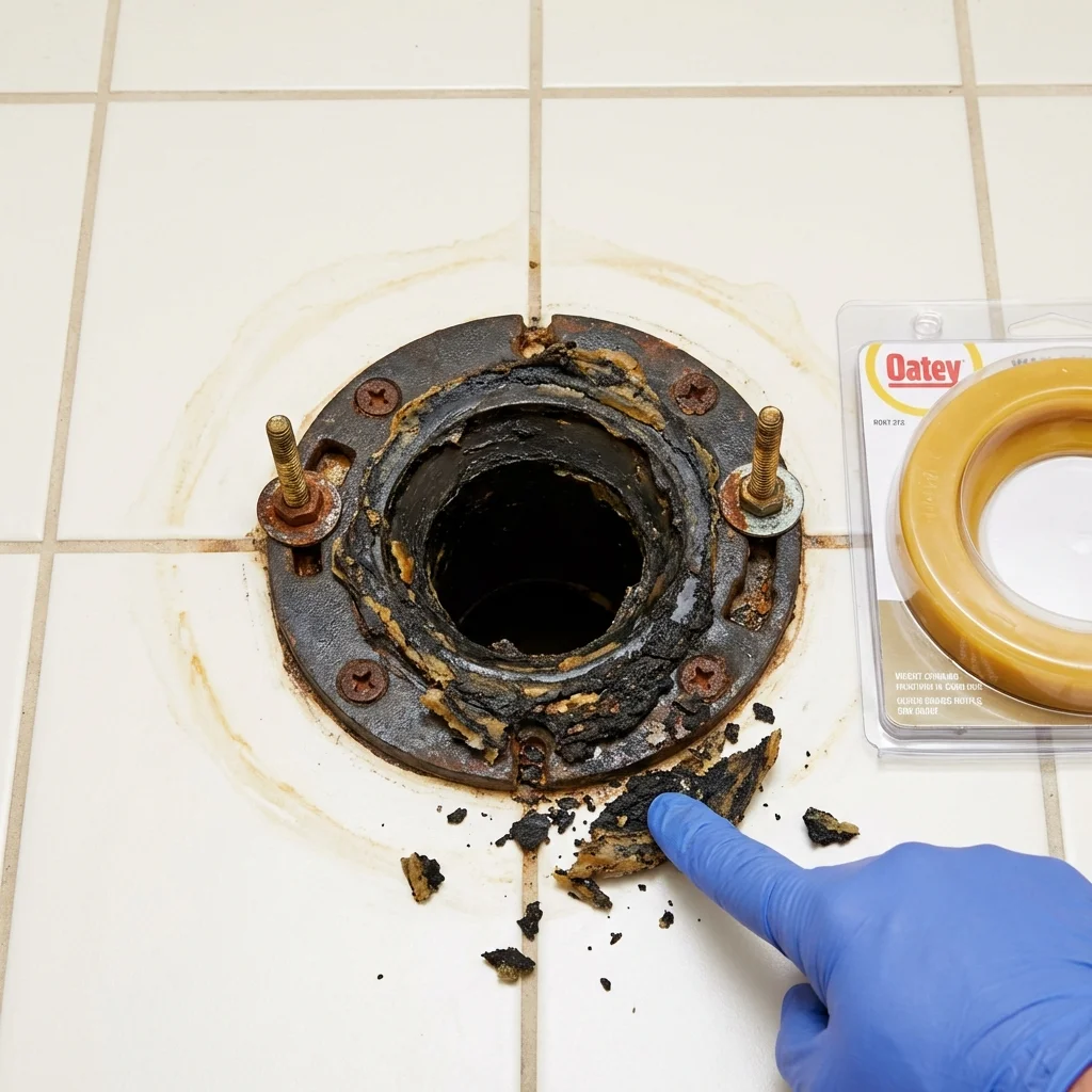 Failed wax ring showing water seepage at the base of a toilet in a Fairfield, OH home